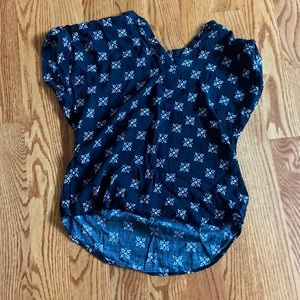 Black silk top with white accents